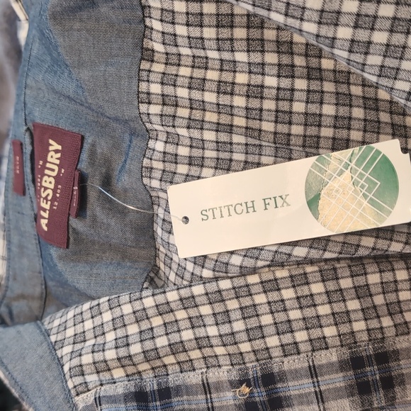 Alesbury Slim 100% Cotton Blue+White Plaid Double Cloth Button Down. Size L - Picture 5 of 5